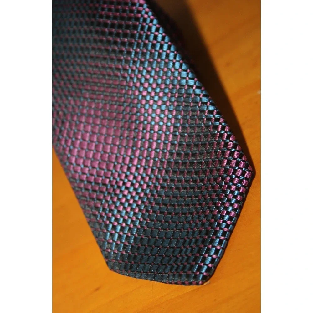 ANDRINI Men's Silk Tie Black Pink Blue Swiss Fabric Union Made USA